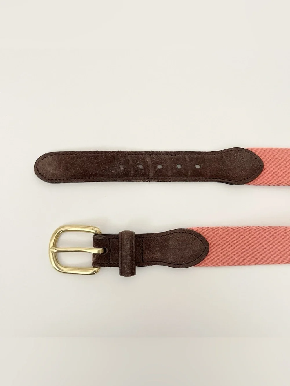 Matt Singer Men's Brown Suede Tip Belt Salmon Canvas Solid Brass Buckle Size 34